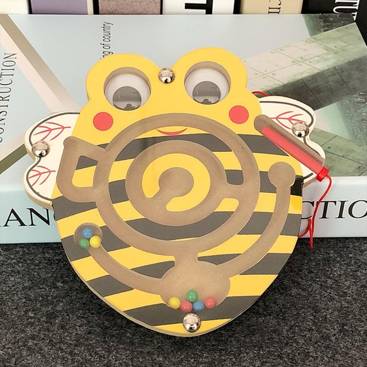 Wooden Maze Board Game with Magnetic Pen Driving Honey Bee Shape Maze Game Kids (Pack of 2)