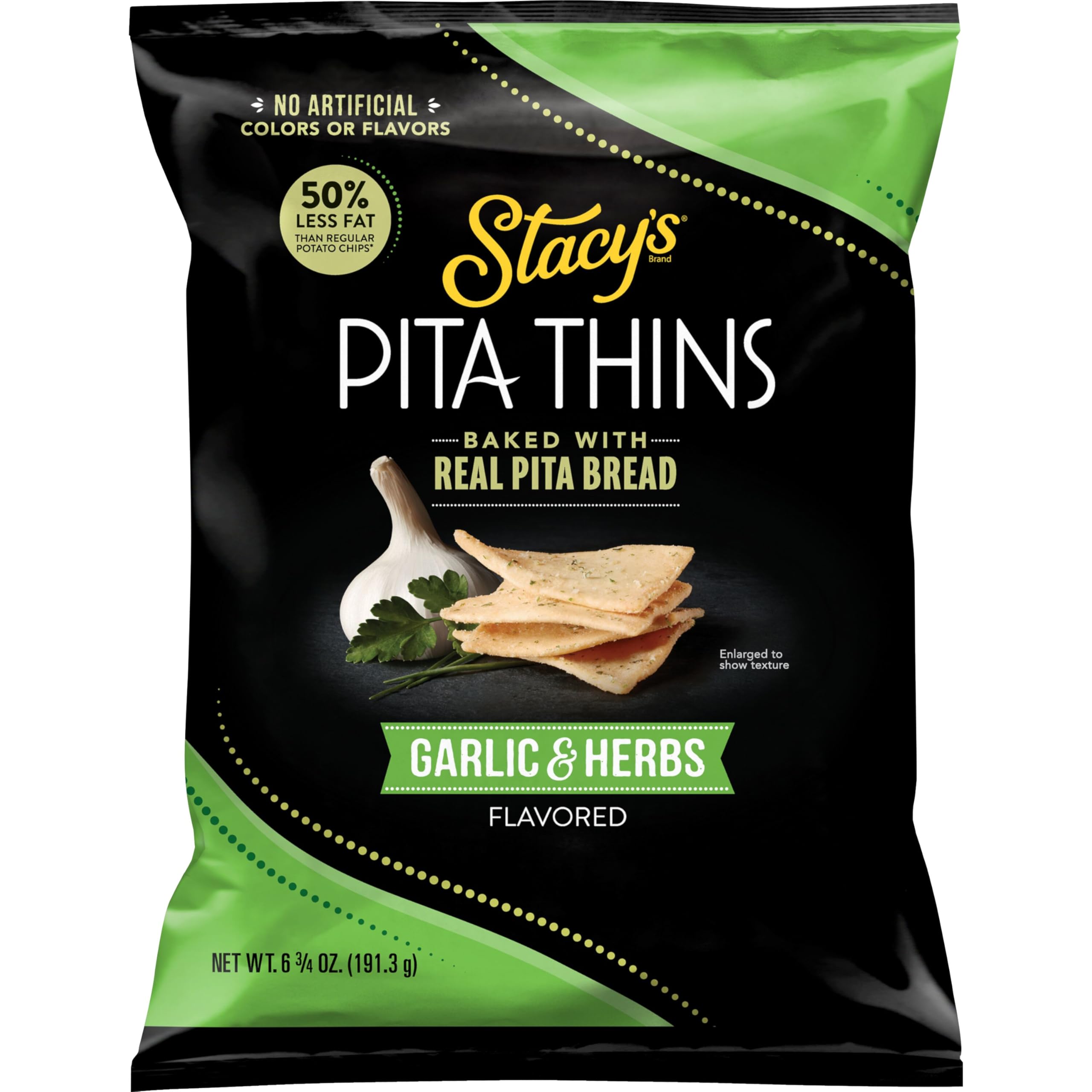 Stacy’s Pita Thins, Garlic & Herbs, No Artificial Colors or Flavors, 6.75oz Bag