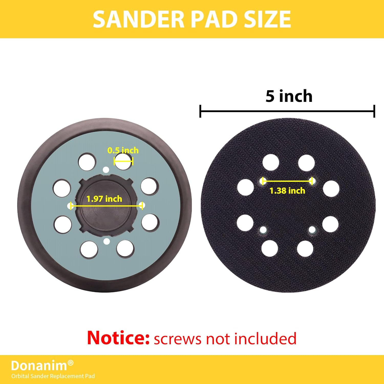 2 Pack Sander Pad for DWE64233 N329079, 5 Inch Hook and Loop Orbital Sander Replacement Pad Compatible with DeWalt DWE6423 DWE6421 DCW210B Random Orbital Sander