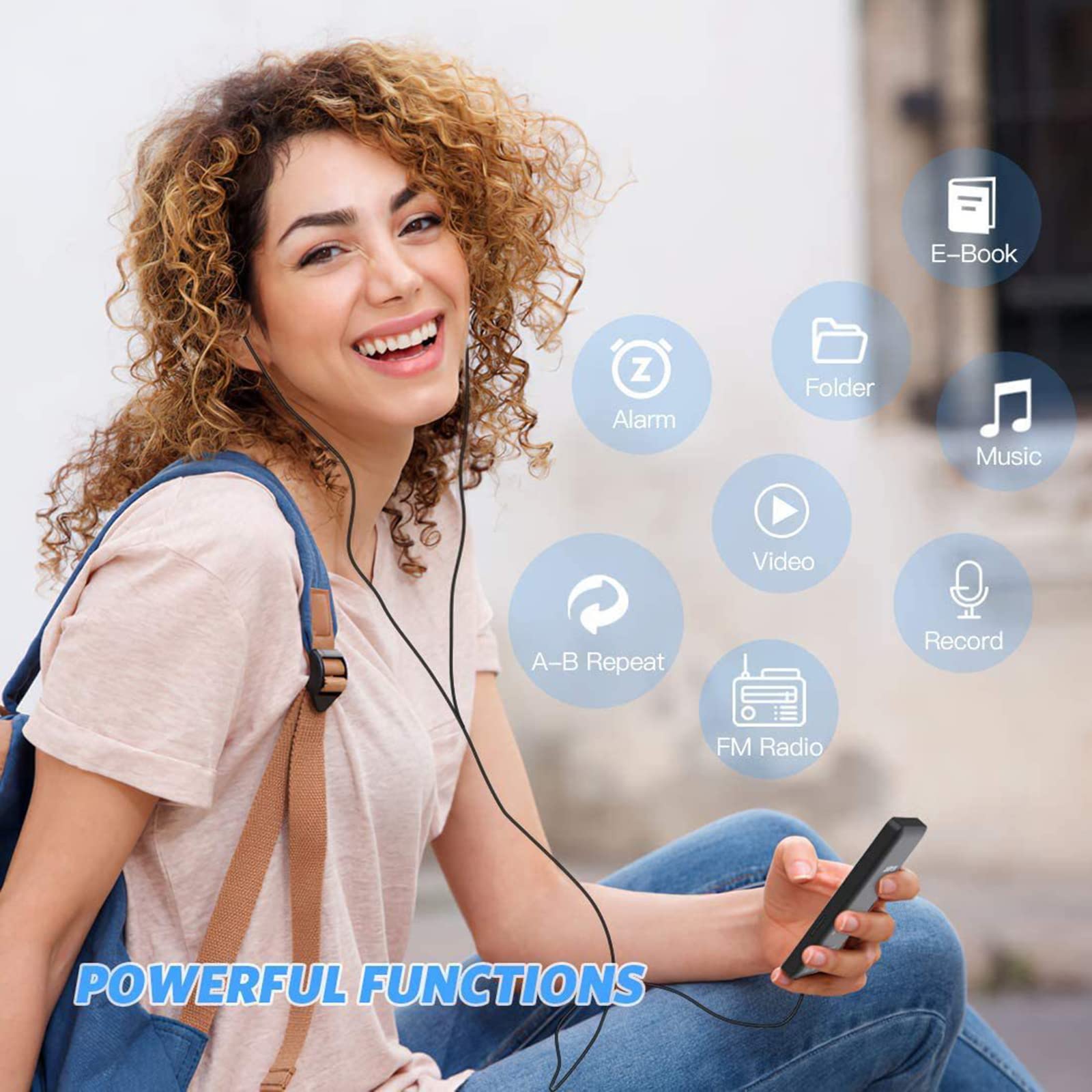 Reproductor de MP3/MP4 Bluetooth - Reproductores de música con Altavoz Radio FM Grabador de Voz - Memoria Ampliable hasta 128GB,16GB