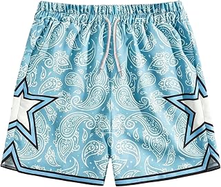 VIPWOLF Boy's Paisley Beach Shorts Y2K Star Print Elastic Waist Vacation Running Workout Track Shorts