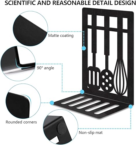 Miniatura 4 de Sujetalibros de metal, sujetalibros decorativos pesados para estantes, sujetalibros decorativos para el hogar para libros pesados, soporte negro