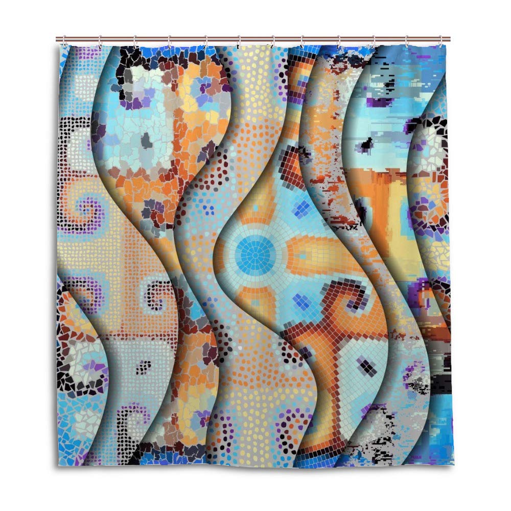 Rideau de douche imperméable à motif mosaïque géométrique texturé 72x72
