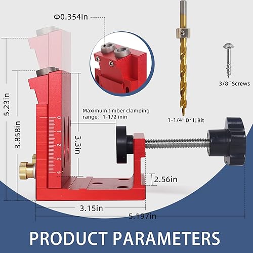 Miniatura 2 de HFM Kit de plantilla de agujero de bolsillo Herramientas de carpintería ajustables Juego de sistema de plantilla de agujero de clavija de bolsillo,