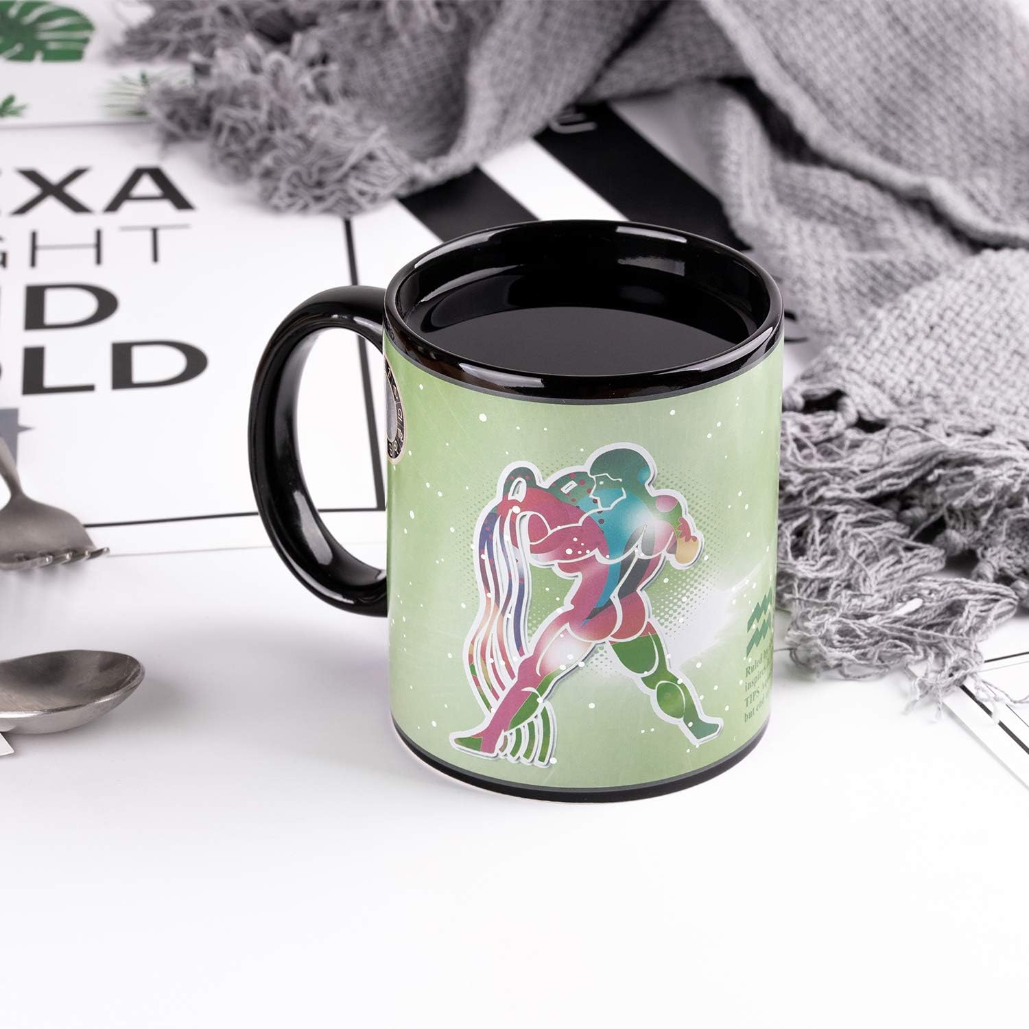 Constellation Mug 12 OZ Color Changing Mug Ceramic Magic Heat Changing Coffee Mug Novelty Christmas Gifts - Aquarius