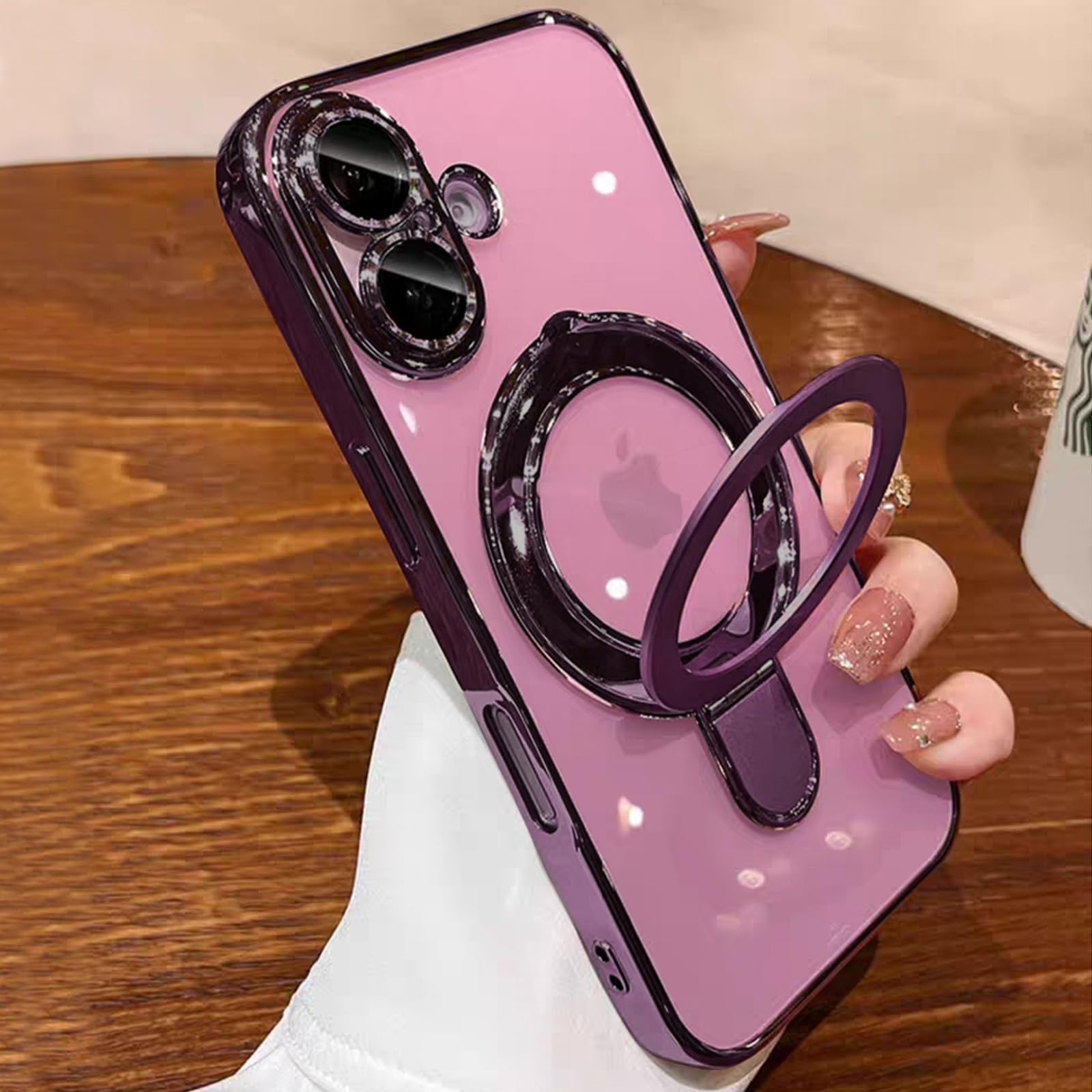 QSIETSPY Magnetic Case for iPhone 16 Plus with Invisible Stand [Military Drop Protection][Compatible with MagSafe] Full Camera Protection Clear Soft