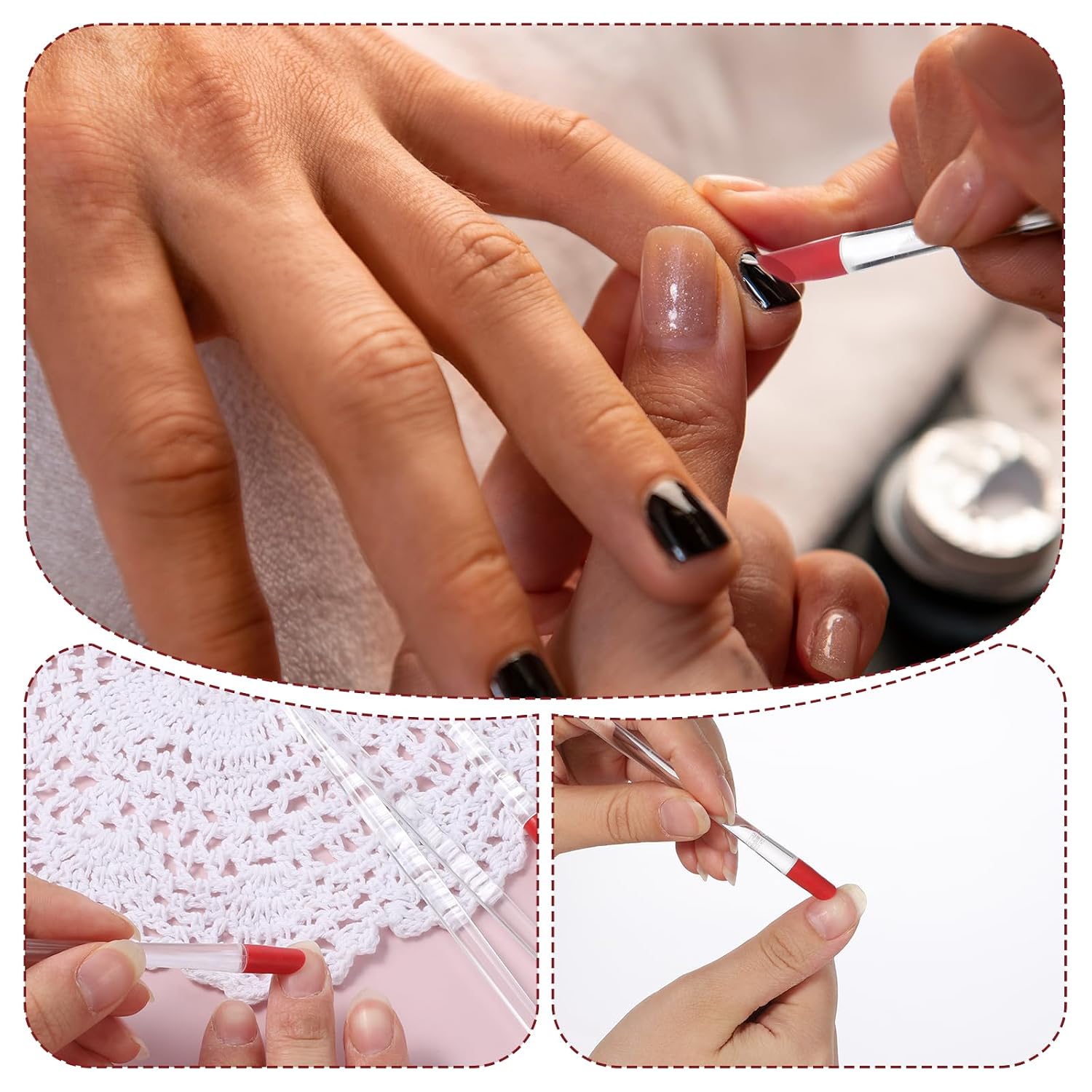 4 Pcs Rubber Tipped Cuticle Pusher, Dual-Ended Tipped Nail Art Tool, Red Hard Manicure Sticks, Nails Cleaner Tool, Remover Tools for Nail Care Polishing