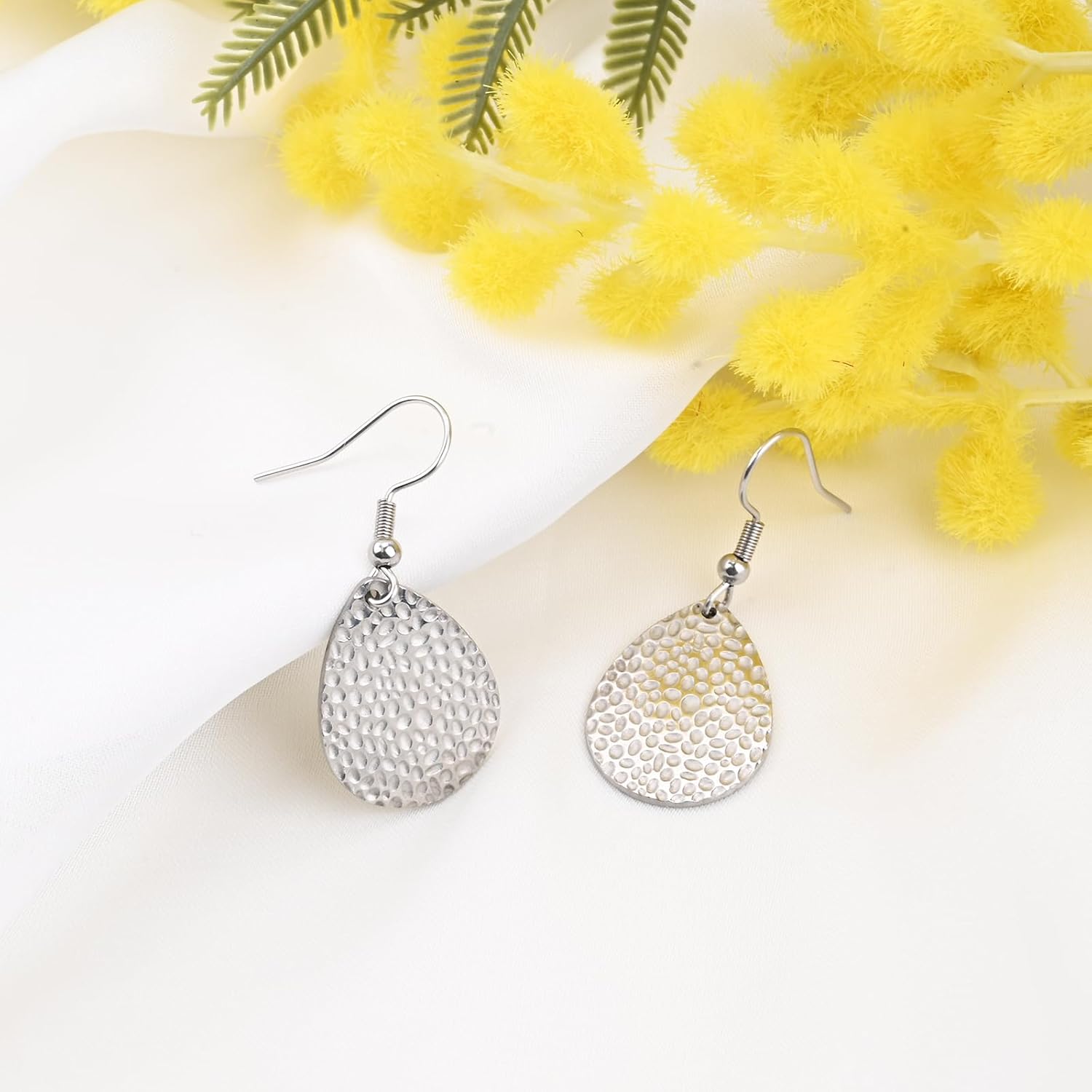 Hammered Teardrop Drop Dangle Earrings for Women Hypoallergenic Earrings for Sensitive Ears -Gold & Silver - Image 5