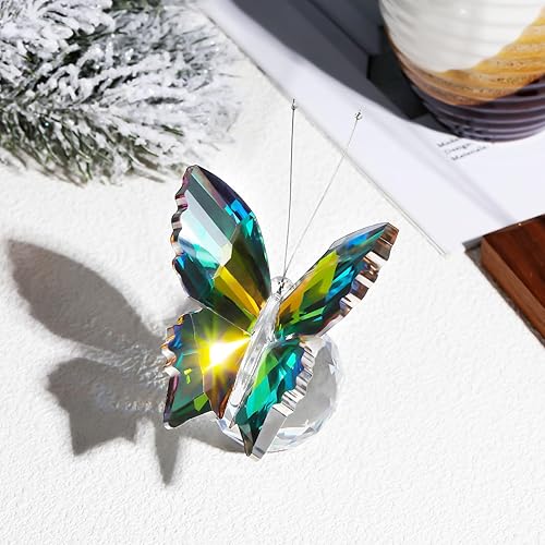 Miniatura 6 de YWHL Bonita figura de mariposa de cristal, hecha a mano, estatua de mariposa de cristal con base de bola de cristal, adorno de animal, regalos
