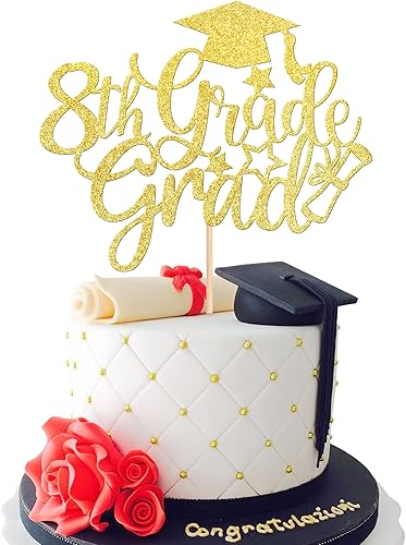 1 pieza de decoración de pastel de 8 grado con diploma de purpurina 2023, tapa de felicitación de graduación de 8. grado para tartas de graduación