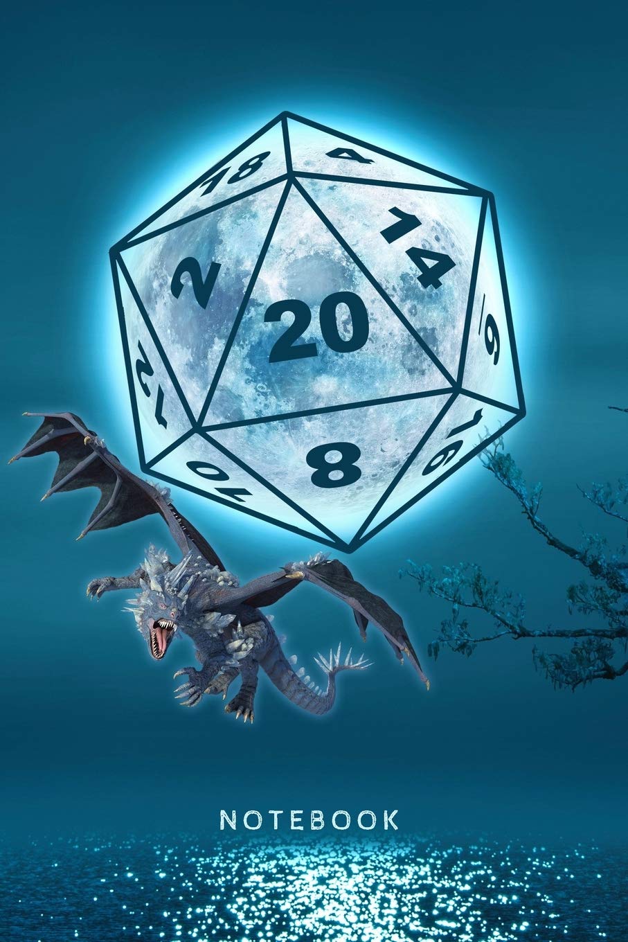 Notebook: 20 Dice Dragon Moon Journal, Fantasy Tabletop Role Playing Game Player Notebook, Blank Lined Notes, Soft Cover