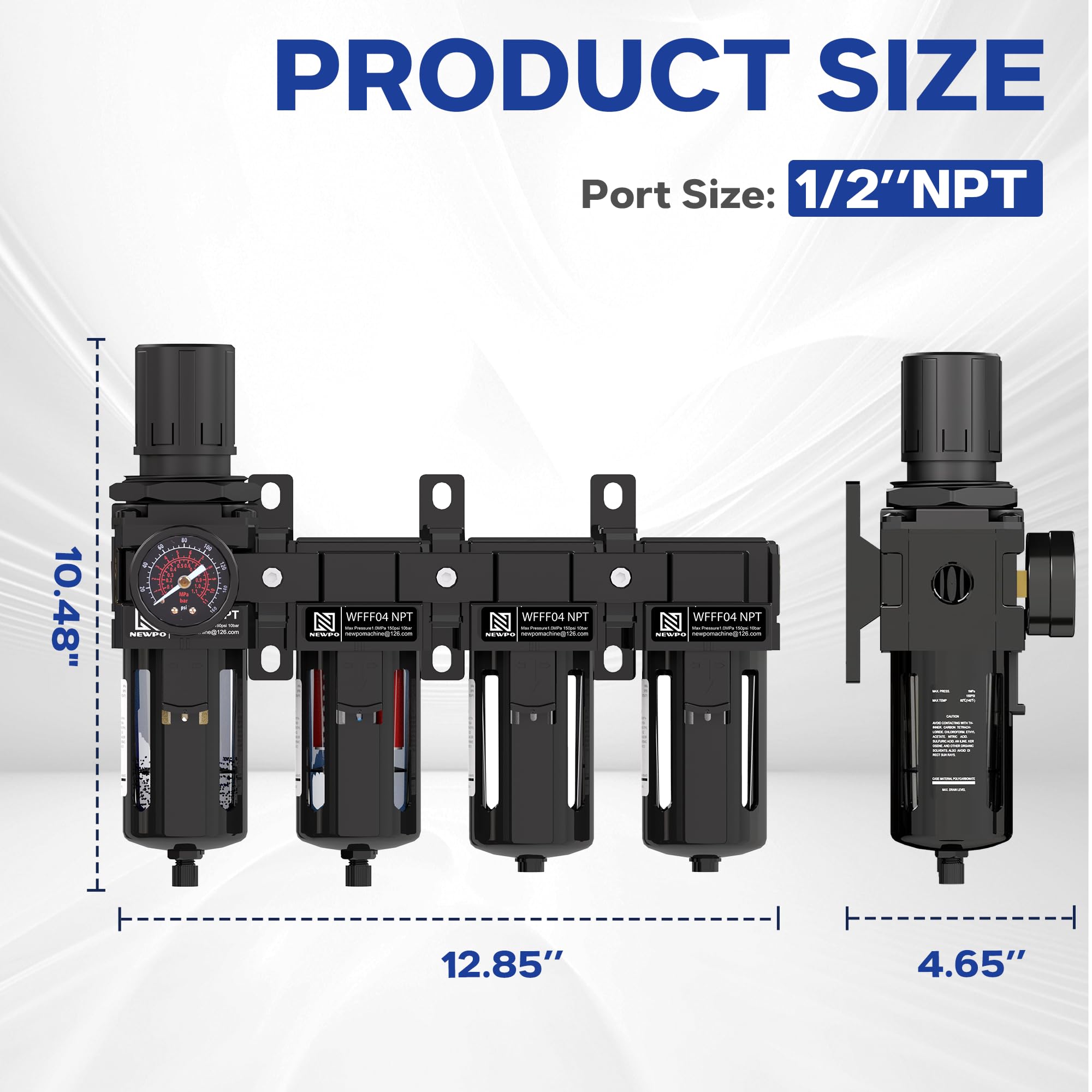 NEWPO 1,27 cm NPT 4-stufiger Lufttrockner für Kompressor, Lufttrocknungssystem, Messingfilter, Koaleszenzfilter, Doppel-Trockenmitteltrockner für Plasmaschneider und Farbspray, halbautomatischer