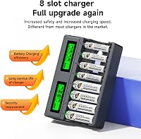 Mspalocell 1,5V 3600 mWh Lítium AA Akkumulátor Szett 8db USB-C Töltővel, Gyorstöltő LCD Kijelzővel Újratölthető Ceruza Elem 4