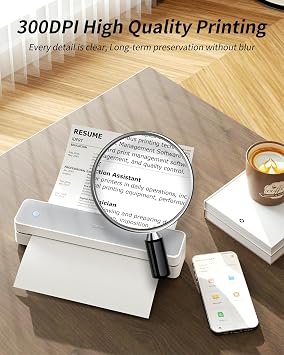 iDPRT Portable Thermal Printer, MT610 Pro Wireless for Travel, 300DPI Bluetooth Inkless Printer Support 8.5 X 11 US Letter& A4&A5 Thermal Paper for Home, Compatible with iOS, Android, Laptop, White