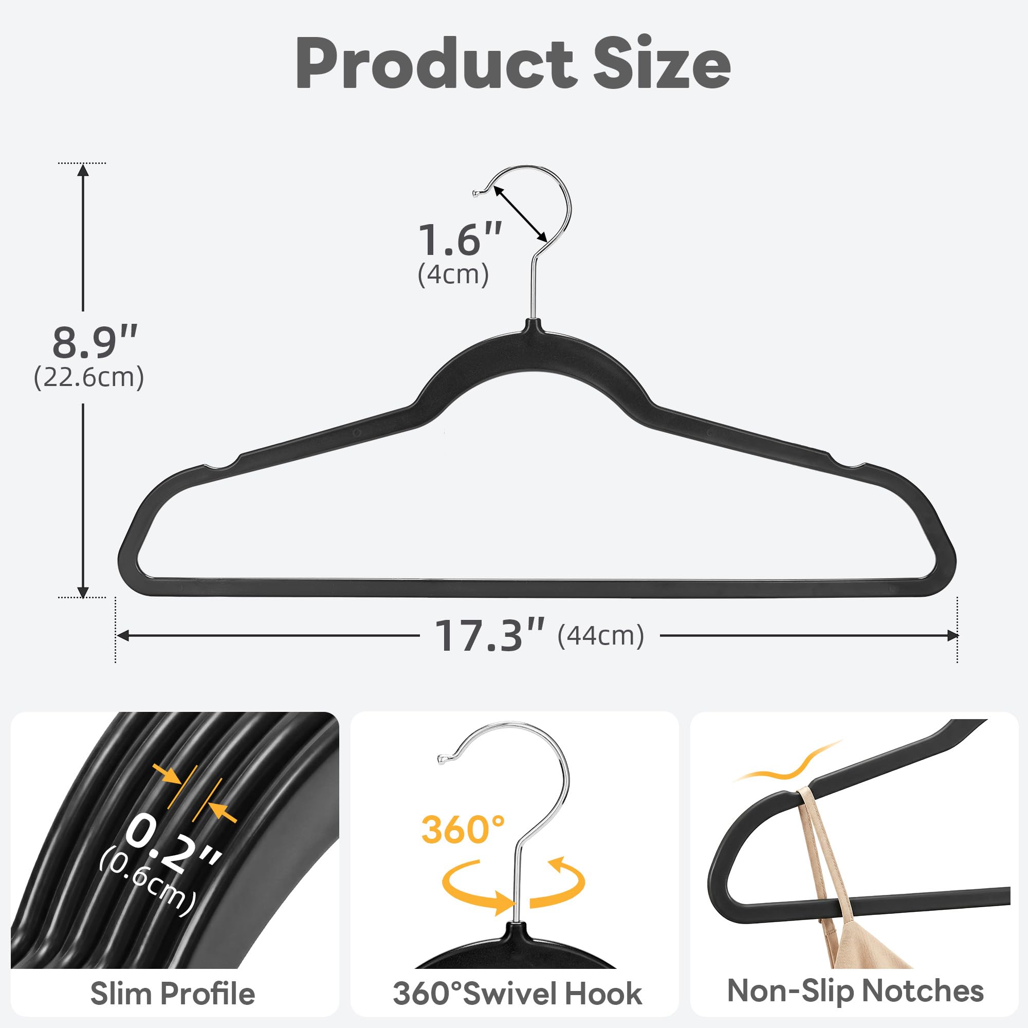 HOUSE DAY Pack de 50 perchas de plástico resistente, 0,5 cm, ultrafinas, ahorran espacio, sin pelusa y se pueden limpiar con un gancho giratorio de 360°, ideal para trajes, abrigos y camisas, color