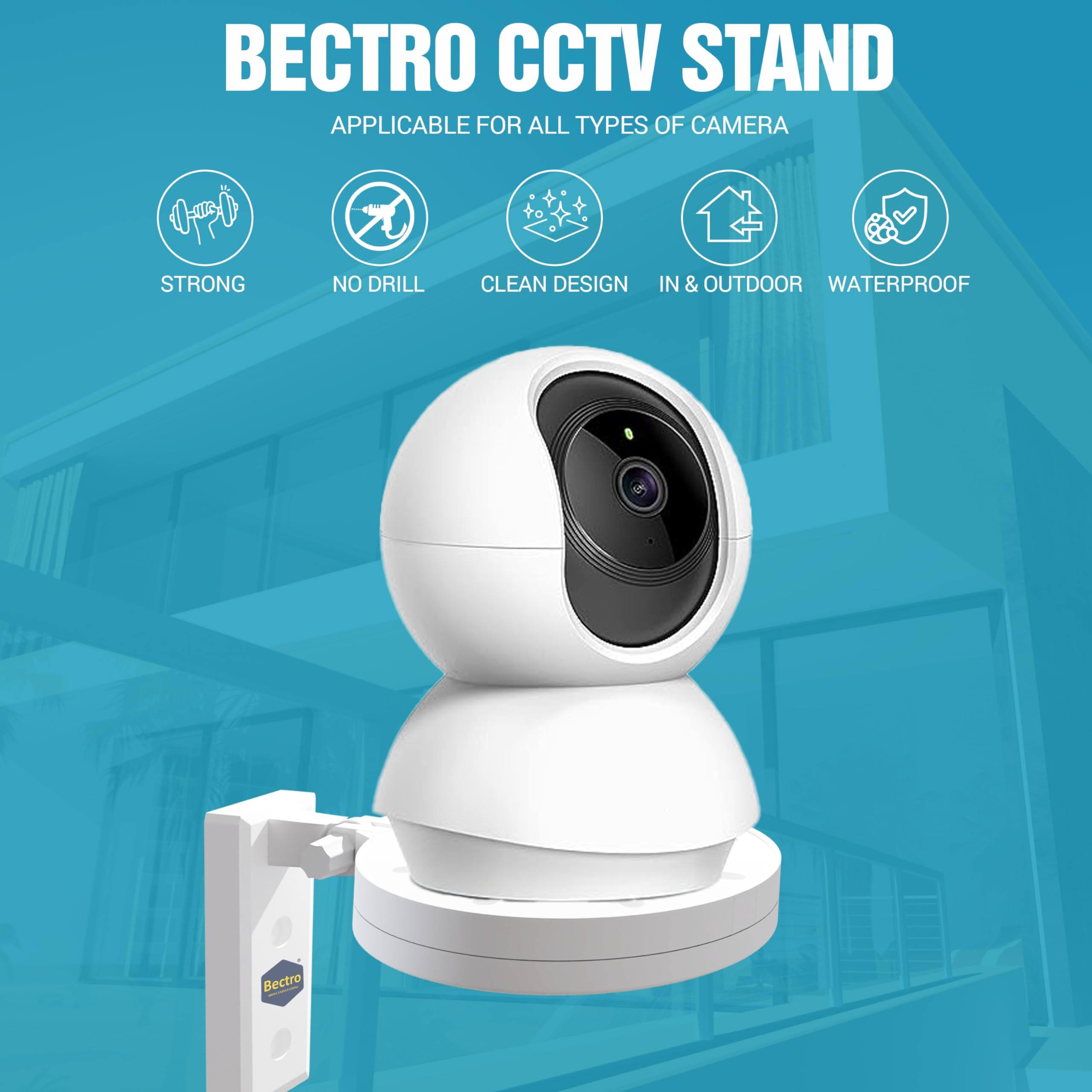 Bectro PVC CCTV Camera Wall & Ceiling Mounting Bracket, Strong Adhesive Direct Sticking Drill Free, for Indoor & Outdoor Use (Pack of 4 Set) 1
