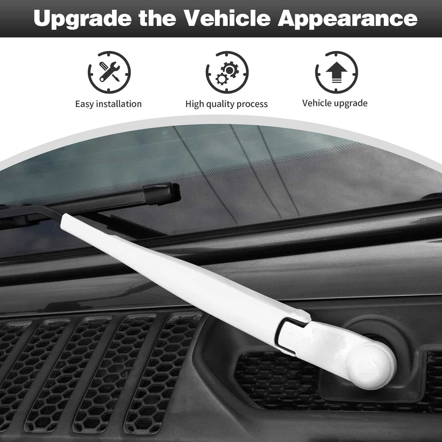 CheroCar Windshield Wiper Blades Trim Cover,Front Rear Window Wiper Arm Blade Kit Exterior Decoration Accessories Compatible with Jeep Wrangler JL JLU & Gladiator JT 2018-2022,White