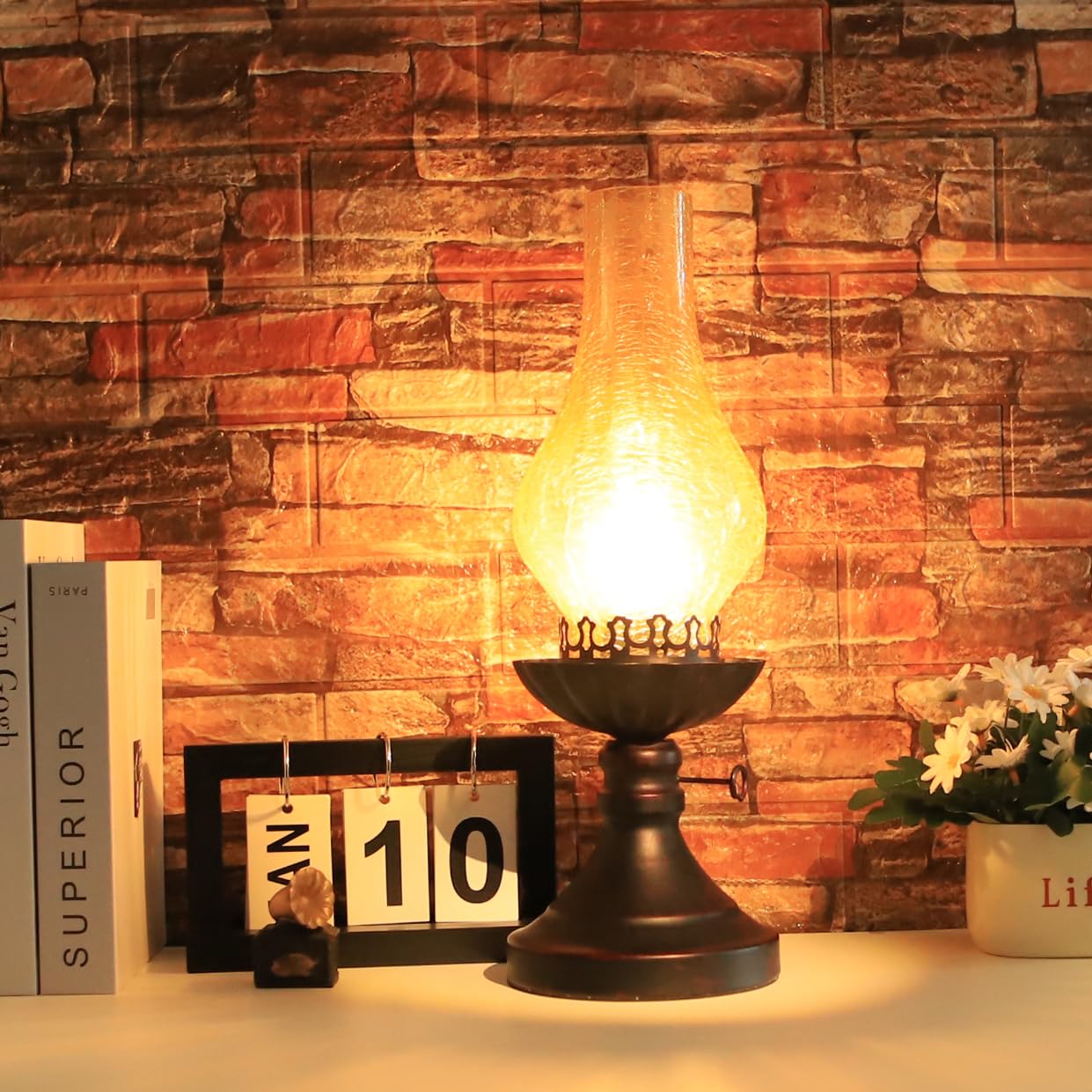 Lámpara rústica, lámparas de noche retro, lámpara de granja, lámpara de dormitorio, lámparas para mesita de noche, lámpara de mesa industrial con pantalla de cristal, bombilla incluida