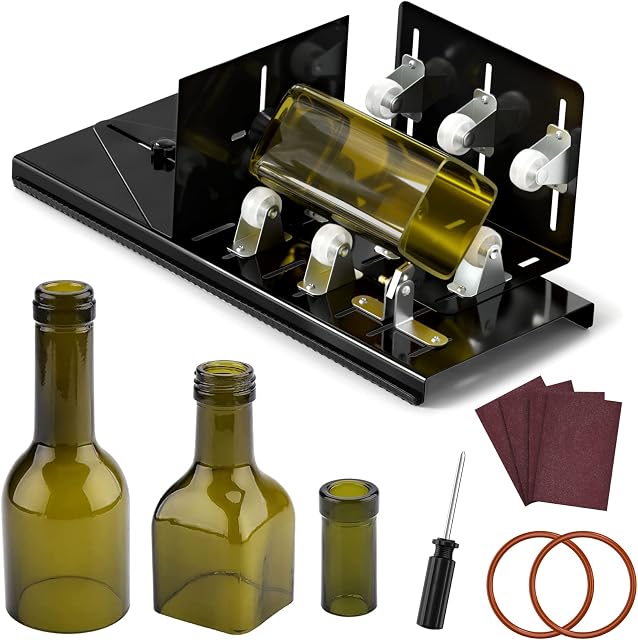 Glass Bottle Cutter, Fixm Bottle Cutter Upgraded Version, Round, Square Bottles and Bottlenecks, Suitable for Bottles of Wine, Beer, Whisky, Champagne, Water and Soda(Black)