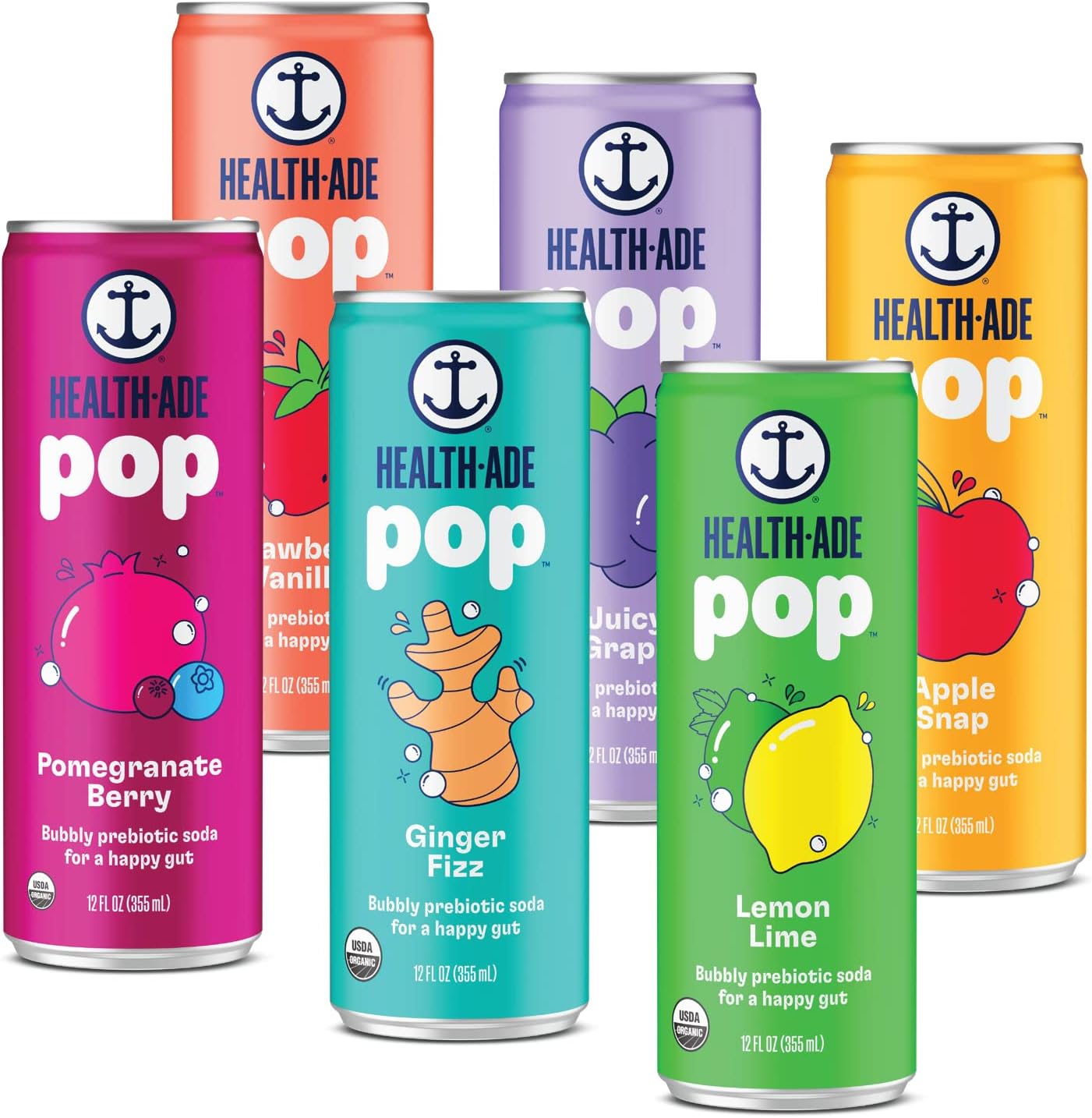 Health-Ade Pop Soda, Prebiotic Soda, Supports Gut Health, Fiber Rich, Seltzer Water with Real Fruit Juice, No Artificial Sweeteners, Low Calorie, Plant Based, Organic, Vegan, 12 Pack (12 Fl Oz Cans), Sampler Pack