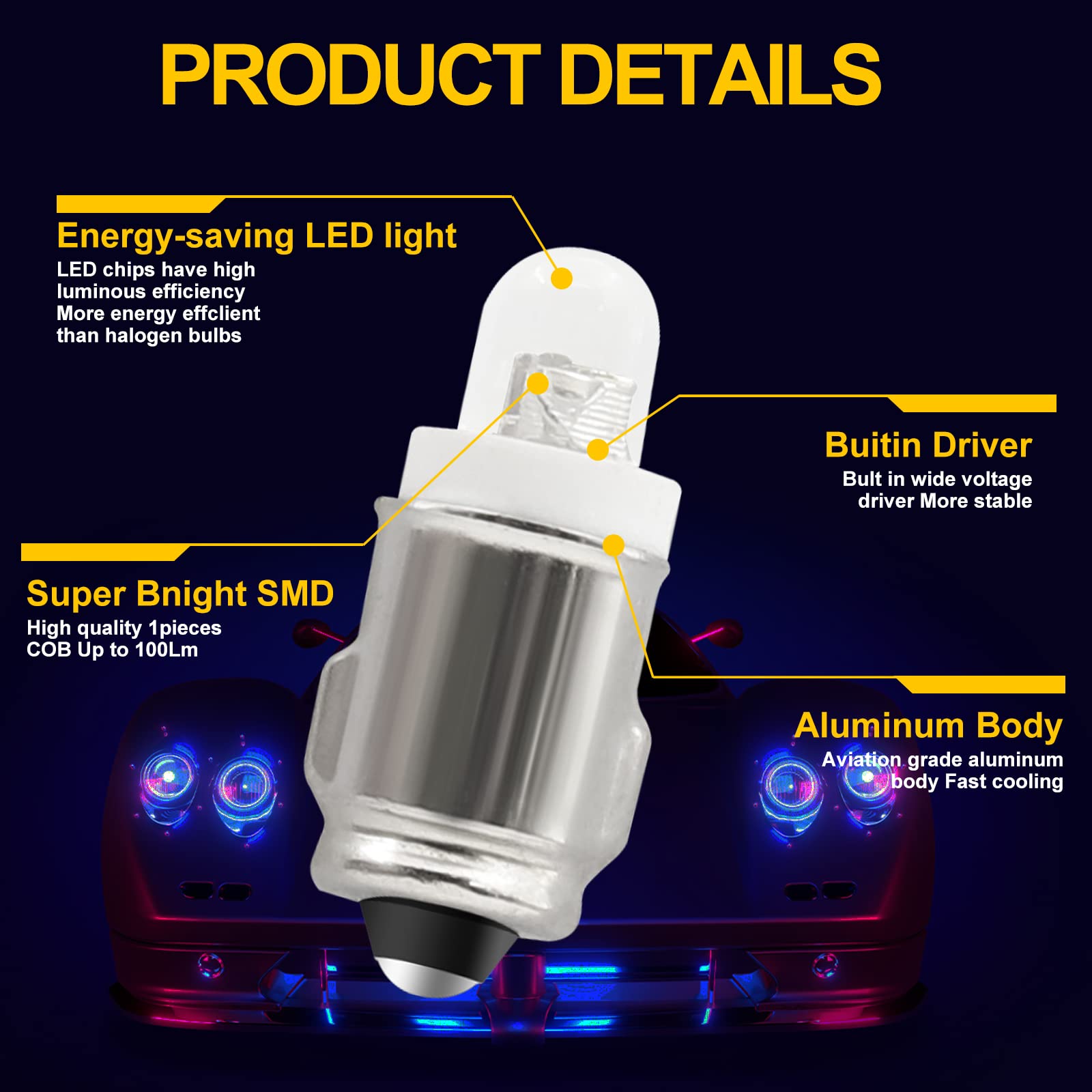 Biqing 10PCS BA7S 12V LED Bombilla Interior Tablero de Luz Indicadora F3 1 LED 12V DC 50LM Blanco Auto Instrumento Panel Luz de la Lámpara Lámpara Tablero de Instrumentos Bombilla