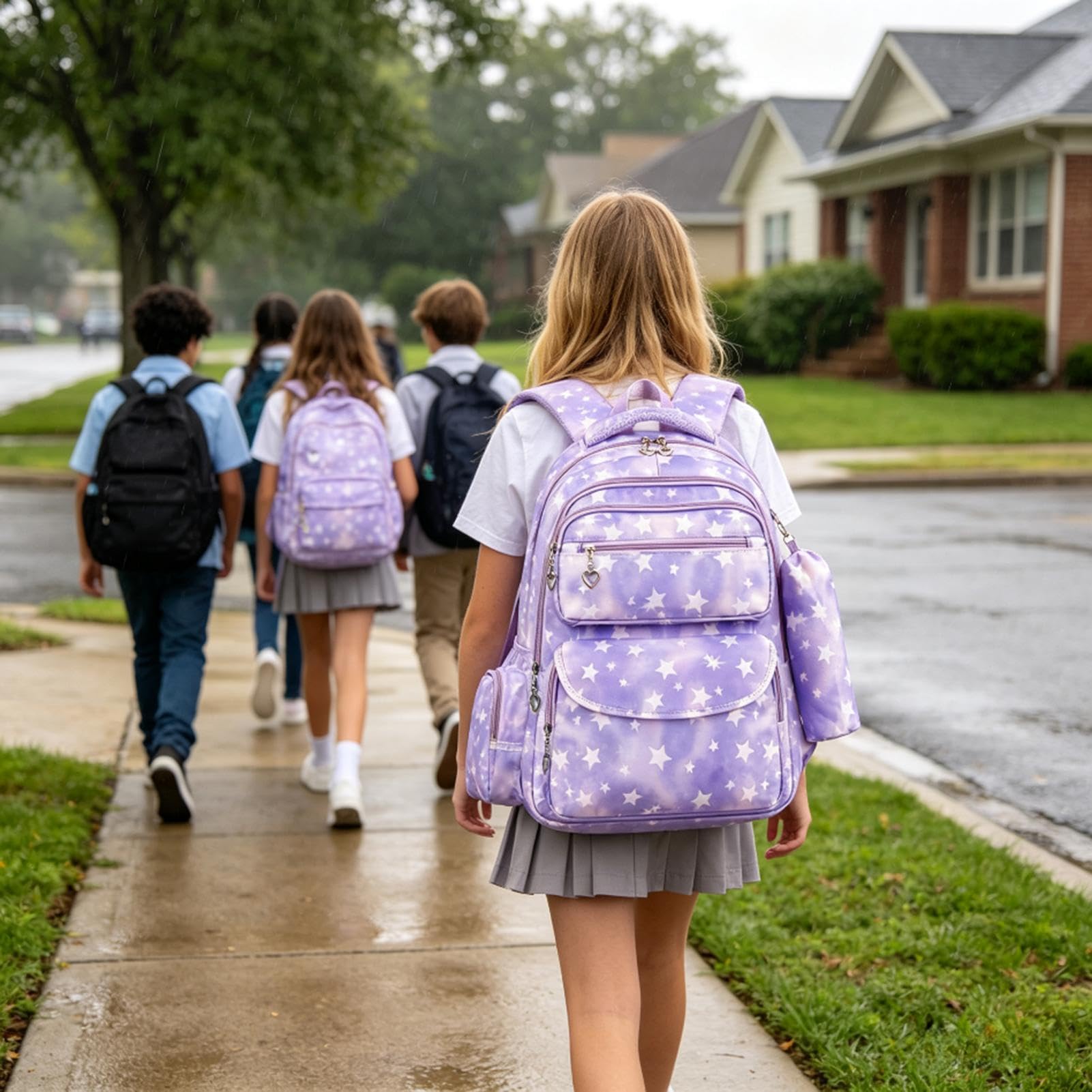Zaino per la scuola da ragazza, ergonomico, impermeabile, grande borsa per il pranzo con, , Vedere descrizione, Vedi descrizione | Zaino per la scuola come borsa per il trasporto, per scuola media, scuola elementare, asilo, portapranzo, portafoglio