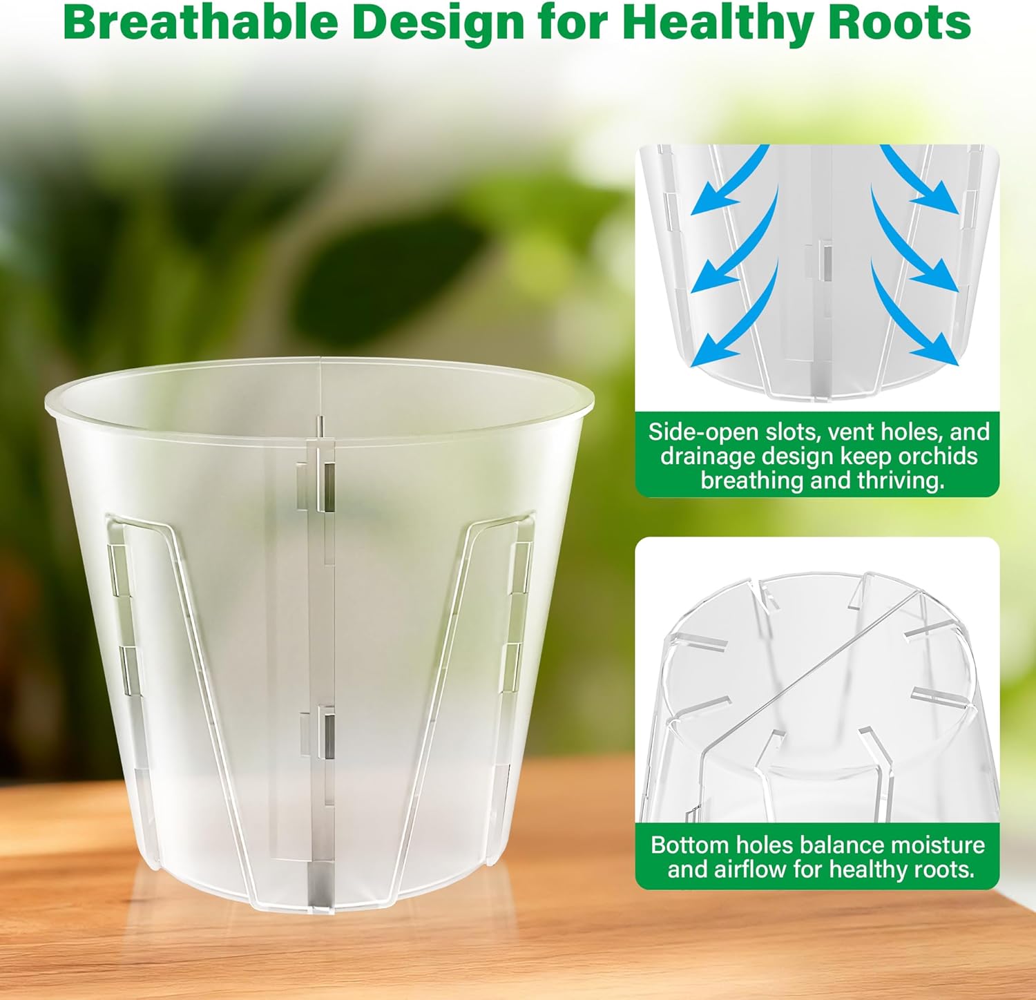Bluepro 5 Inch Side-Open Orchid Pots 12 Pack, Plastic Nursery Planters with Detachable Side Walls for Easy Repotting, Breathable Slotted Flower Pots with Drainage for Root Health
