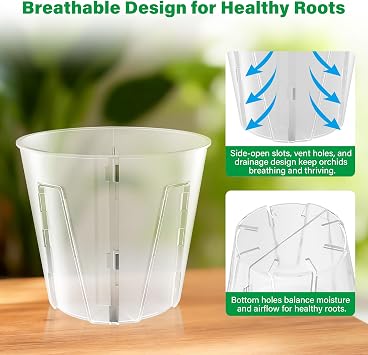 Bluepro 5 Inch Side-Open Orchid Pots 12 Pack, Plastic Nursery Planters with Detachable Side Walls for Easy Repotting, Breathable Slotted Flower Pots with Drainage for Root Health