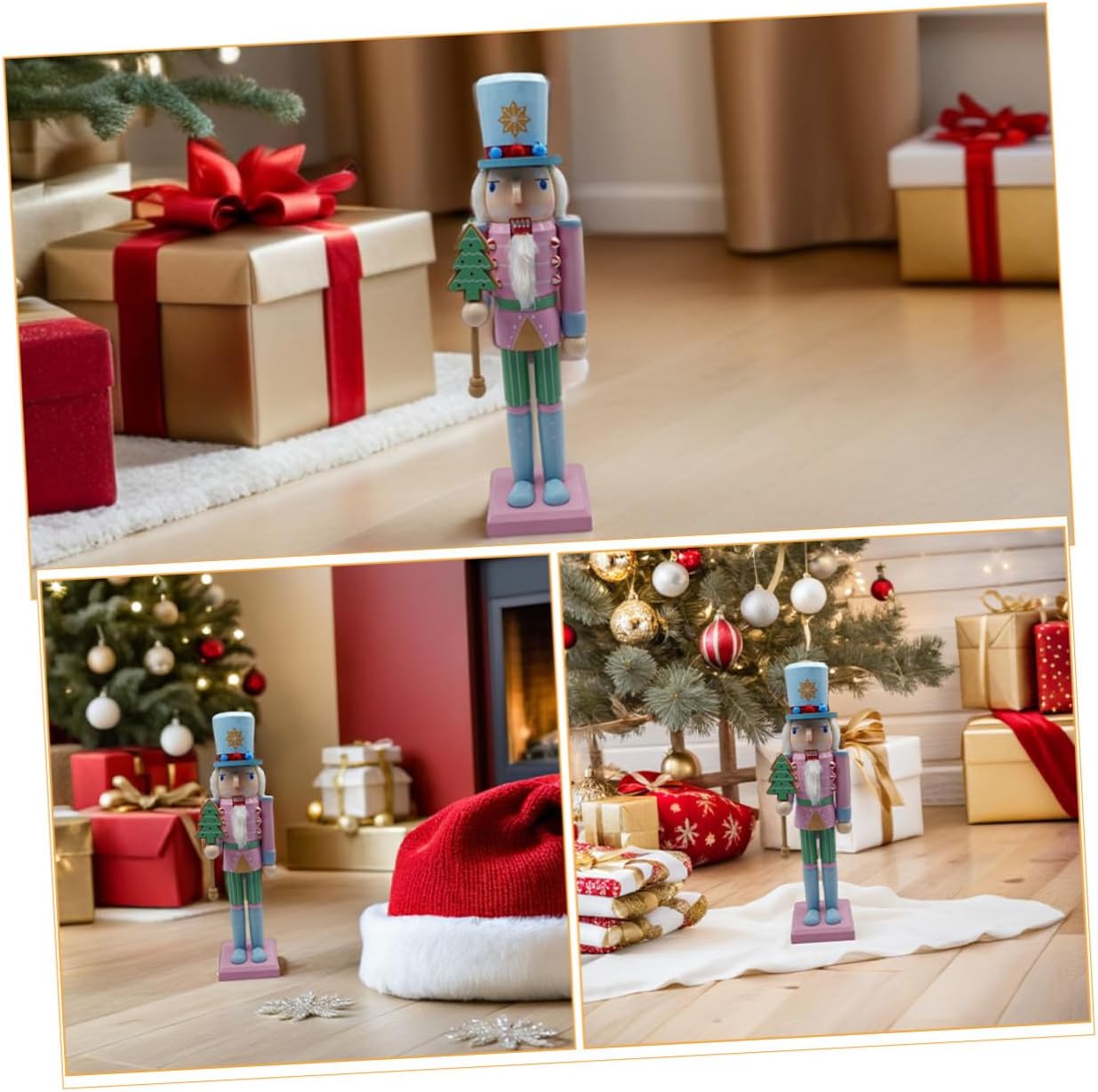 Cabilock Pink Pastel 38cm Wooden Nutcracker Soldier Figure Christmas Nutcracker Tabletop Decoration Traditional Xmas Ornament for Holiday Home Decor