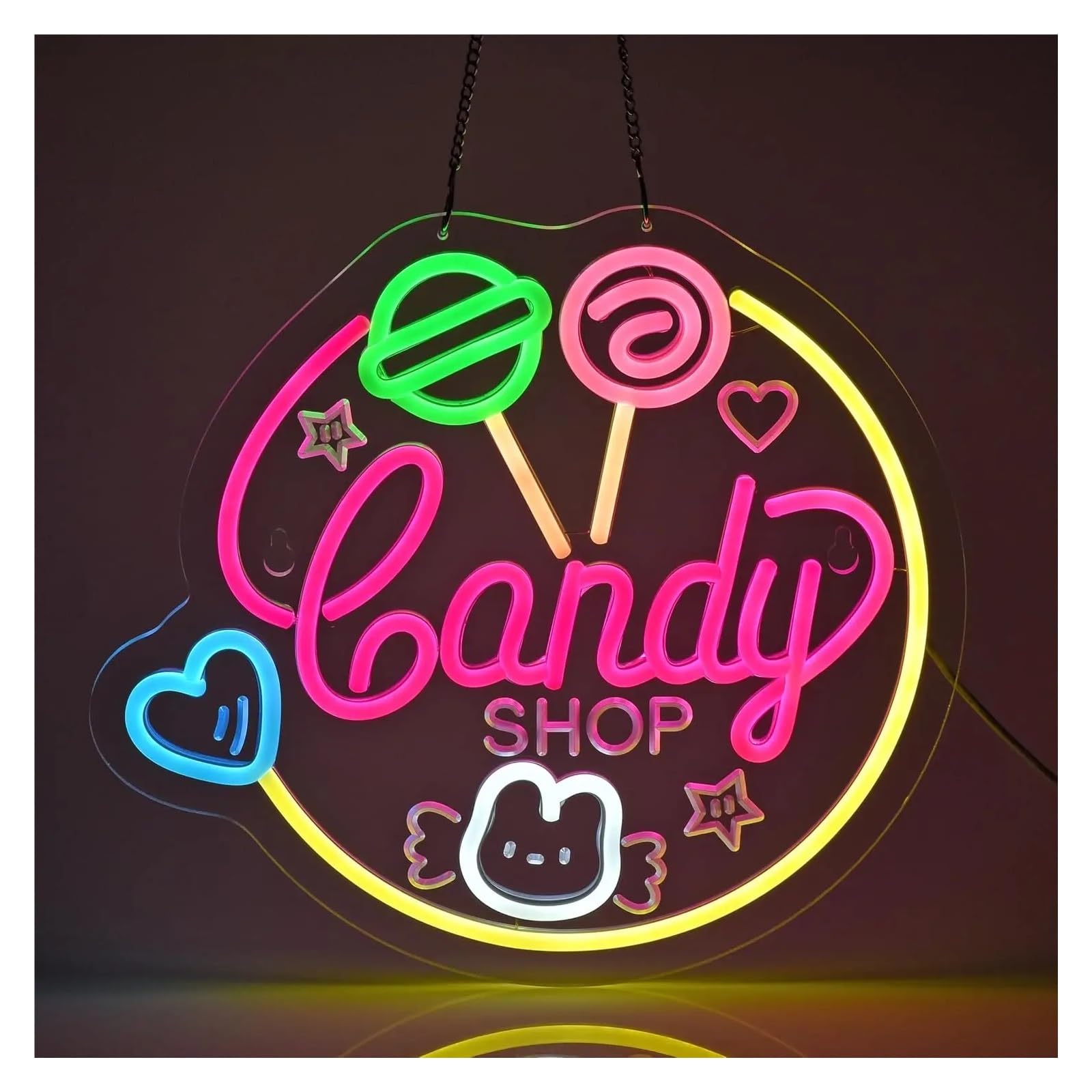 Lemst One Color Signs Lamp Candy Shop Neon Sign Light Dimmable Usb Powered For Candy Lollipop Store Snack Sweet Shop Home Bedroom Room Decoration 35Cmx32cm