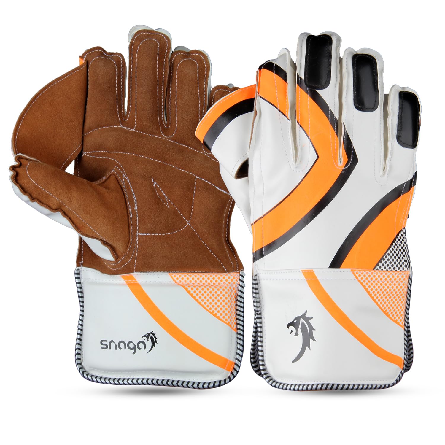 Snaga Leather Cricket Wicket Keeping Gloves Suitable for Professional Players (Orange)-image-19