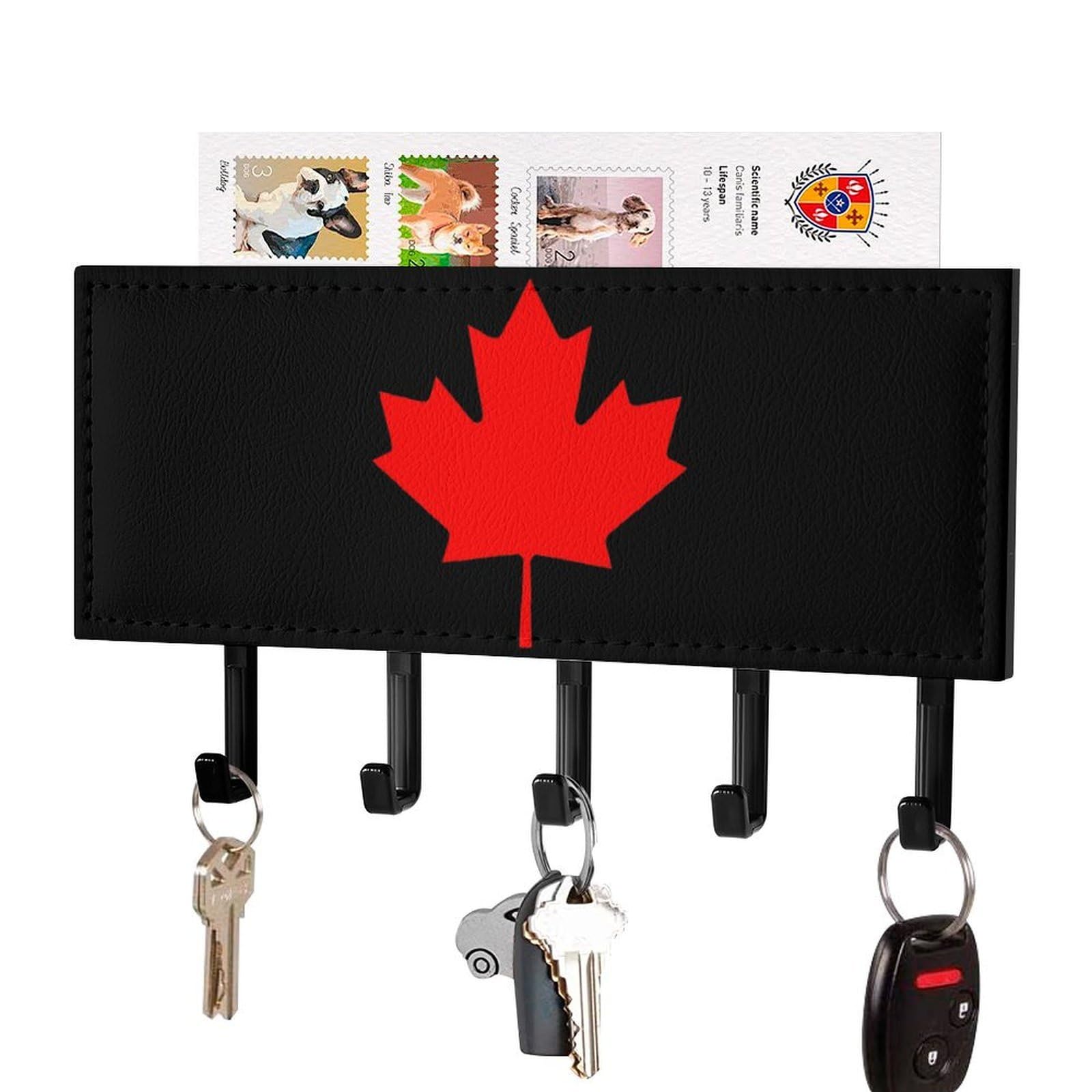 NCLQVJXZKHW Canada Flag Key Holder with 5 Hooks Key Hooks Wall Mounted Key Racks Key Hanger Organiser Shelf