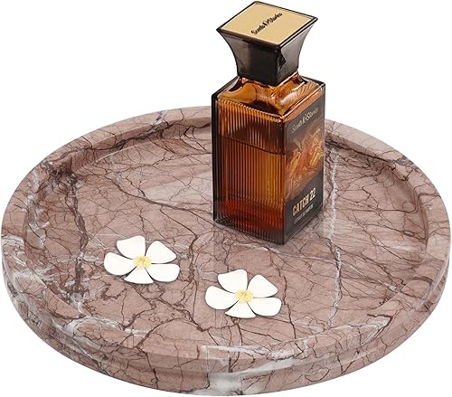 Radicaln Bandeja de mármol negra de 10 pulgadas hecha a mano para joyería redonda para decoración del hogar, bandeja decorativa organizadora de