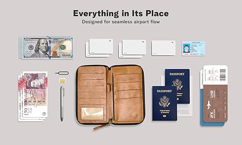 Miniatura 3 de Soporte de pasaporte de cuero para viajes Cartera de pasaporte de cuero genuino para mujeres y hombres, cartera de viaje y organizador de documentos