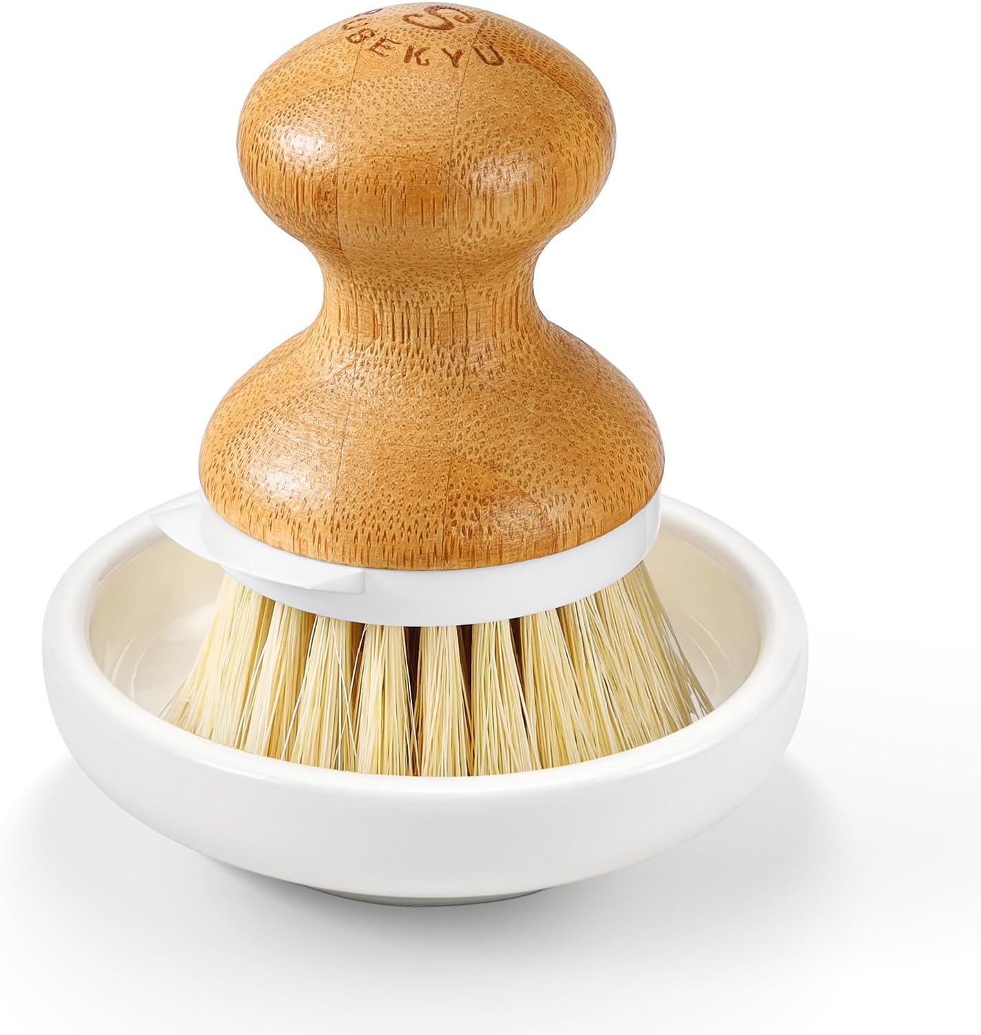 SUPERWASH PLUS Bamboo Scrub Brush Clean Pan, Dish And Vegetable, Natural Bristles Palm Pot Brush 4 Pack Round Mini Dish Brush With Ceramic Holder For Kitchen Sink Cleaning - View #9