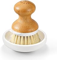 Vista 7 de SUBEKYU Cepillo para platos, juego de cepillos de bambú con bandeja, cepillo de cocina natural para lavar platos/sartenes/ollas, raspador