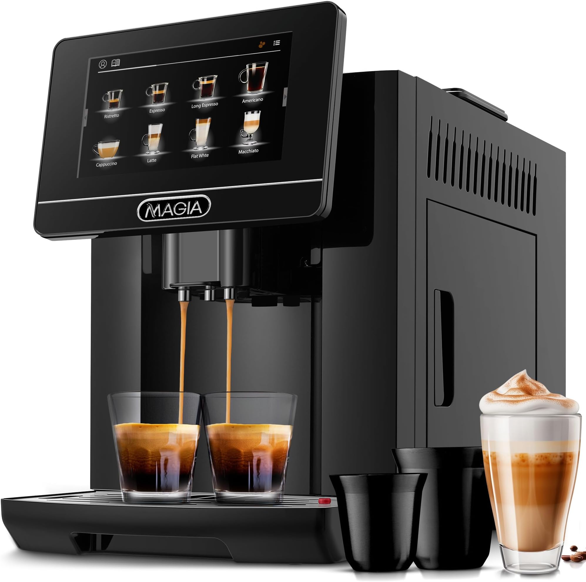 Zulay Magia Fully Automatic Espresso Machine With Grinder - 19 Customizable Coffee Options - Includes Deluxe Espresso Cups - Auto-Cleaning For Easy Maintenance - Milk-Foam System - OG Black