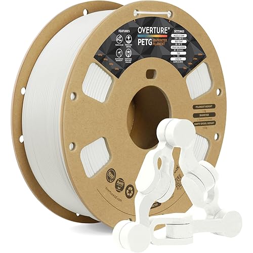 OVERTURE PETG 3D Printer Filament 1.75mm, Neatly Wound Durable PETG 1kg Spool (2.2lbs), Strong Toughness Filament, Dimensional Accuracy +/- 0.02mm, Fit Most FDM Printers (White)