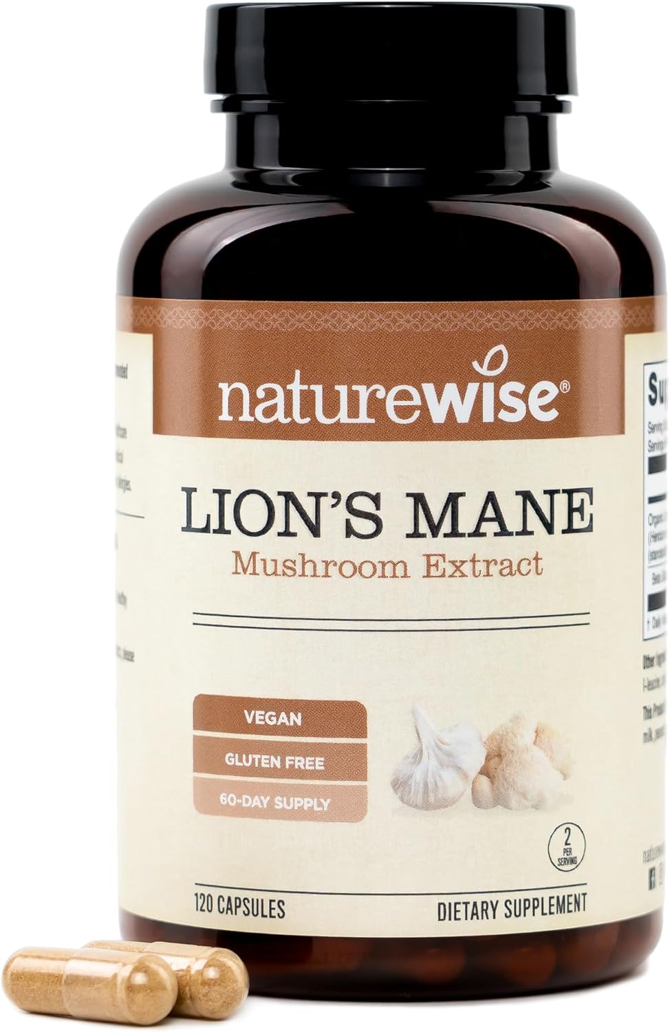 NatureWise Lions Mane Mushroom Supplement - Organic Lions Mane Mushroom Extract 1200mg - 360mg Beta Glucans - Cognition & Brain Support - Vegan, Non-GMO, USA Manufactured - 120 Capsules[60 Day Supply] - Amazon product rated Grade B