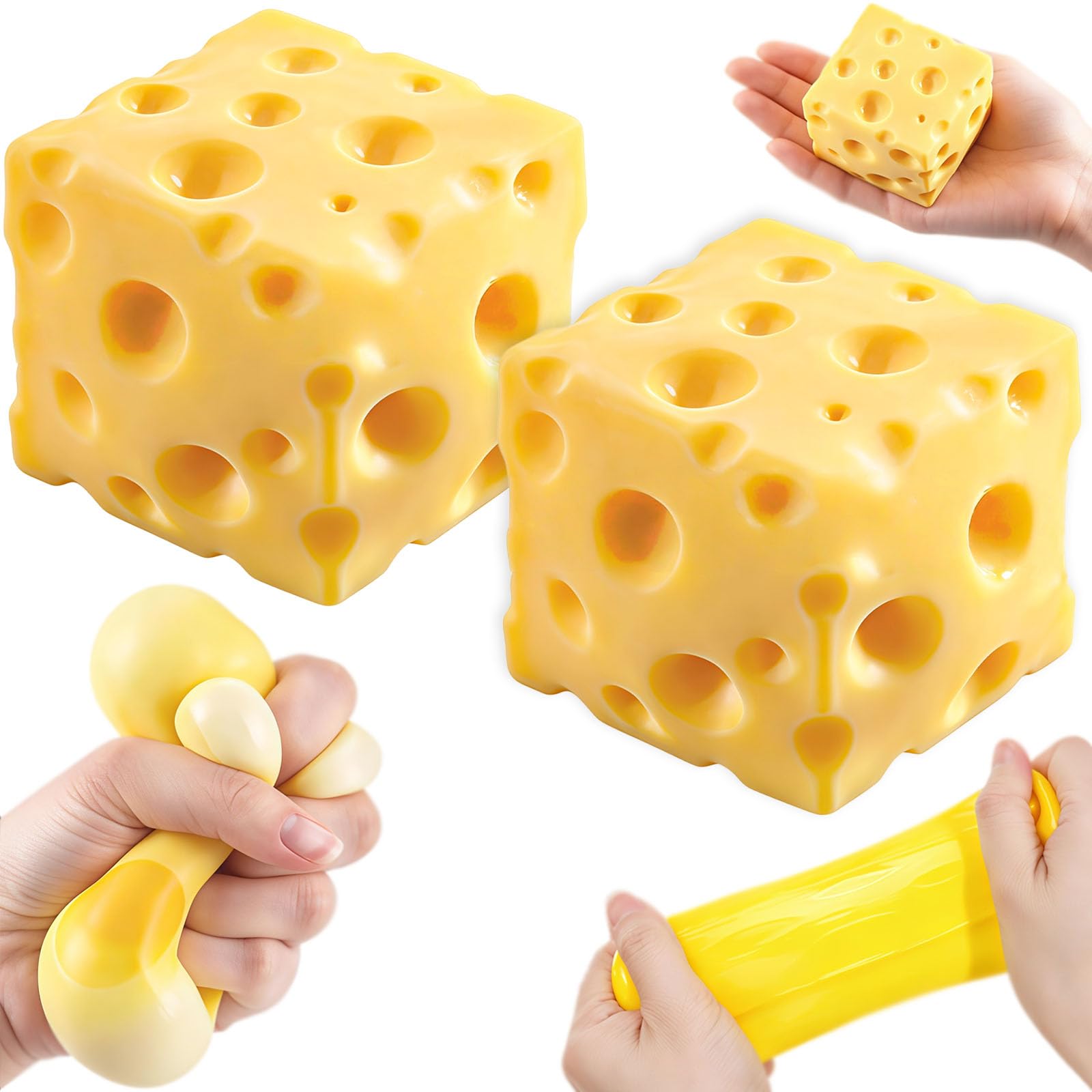 ToppTooo 2PCS Cheese Desktop Decor - Realistic Design 5cm Soft Bouncy Rubber – Cheese Squeeze Desk Tool for Workspace Use, Suitable for Adults