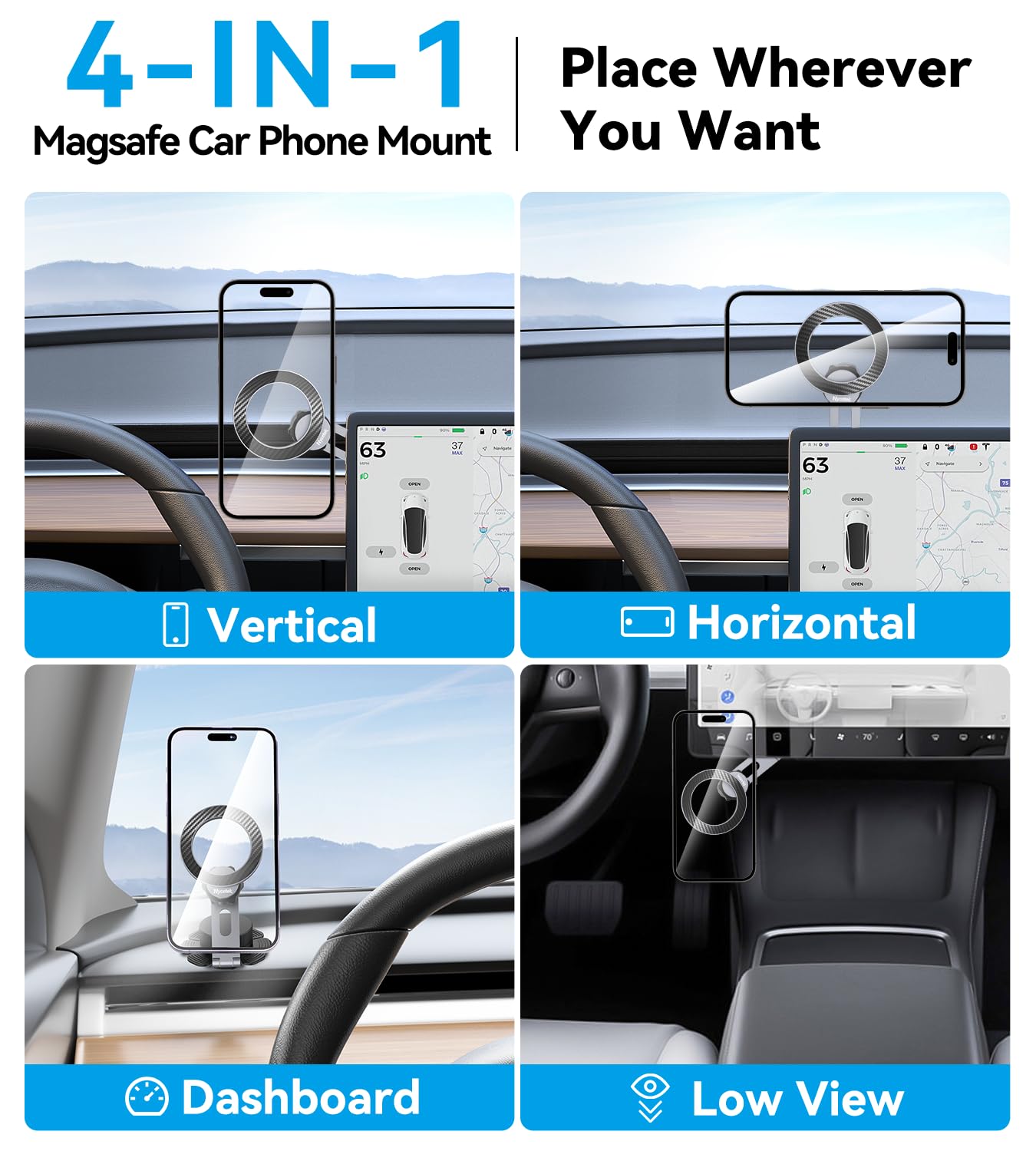 Soporte de teléfono para Tesla, soporte magnético plegable para Tesla, soporte de coche súper estable para Tesla Model Y/3/S/X Accesorios 2024, soporte plegable de aleación para iPhone Samsung