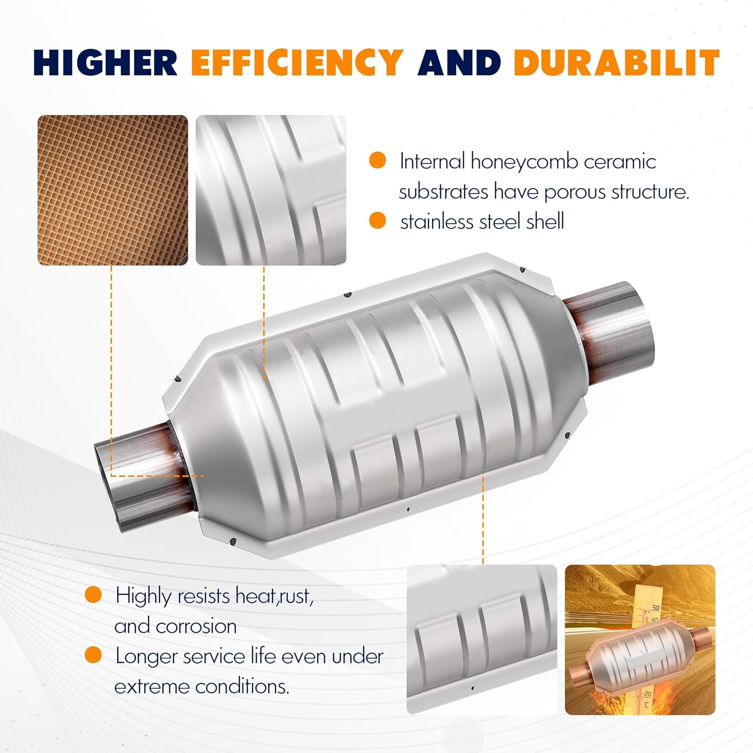 2" Universal Catalytic Converter, 2" Inlet/Outle Cat Converter with Heat Shield and O2 Port