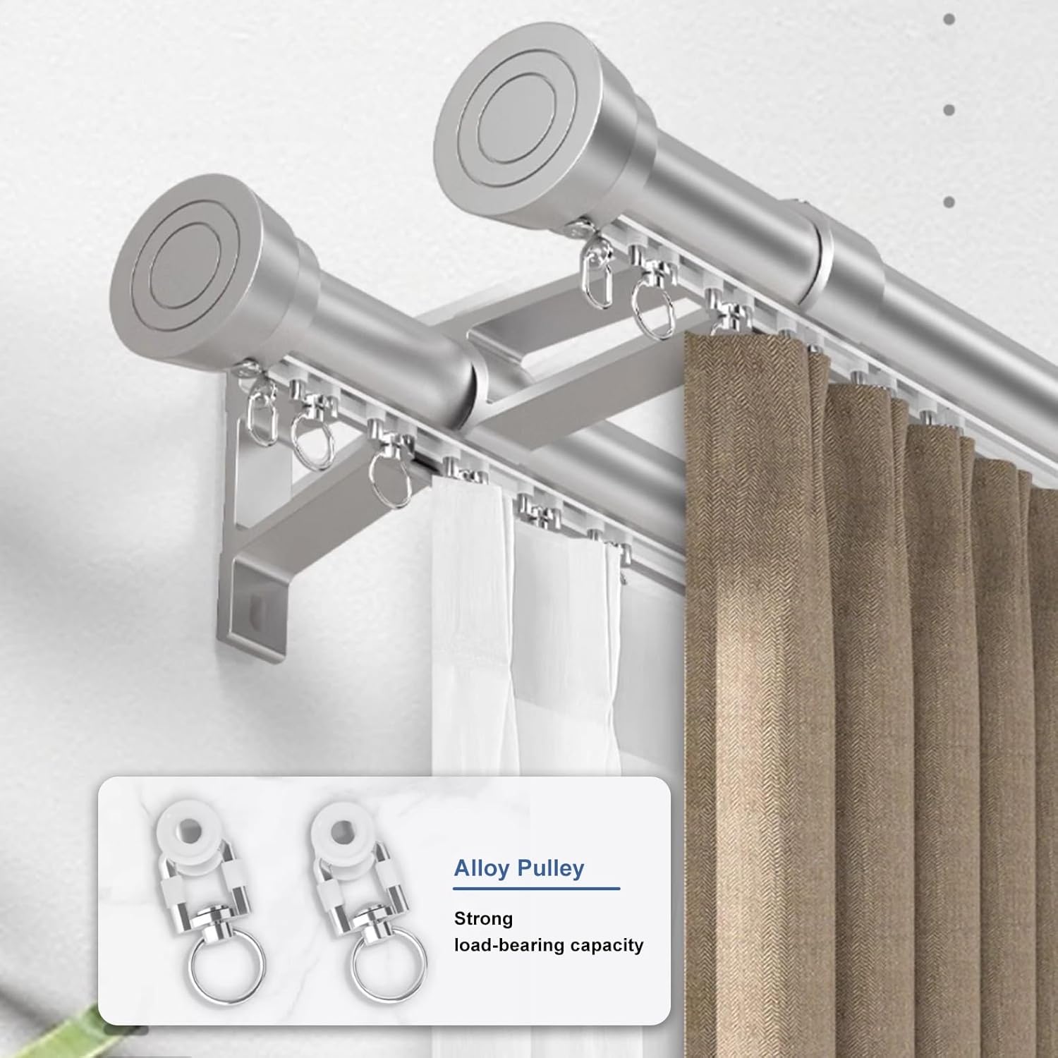 Adjustable Double Roman Curtain Track - Sliding Curtain Rod for Smooth Operation - Wall-Mounted Aluminum Pole - Blackout & Noise-Reducing Rail - Ideal for Room Dividers (Black, 130cm/4.26ft)