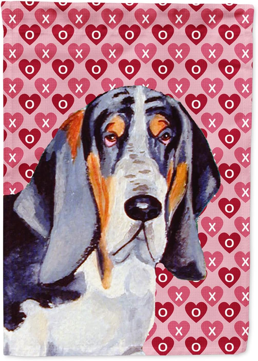 Caroline's Treasures LH9147CHF Basset Hound Hearts Love and Valentine's Day Portrait House Flag Large Porch Sleeve Pole Decorative Outside Yard Banner Artwork Wall Hanging, Polyester, House Size, Mult