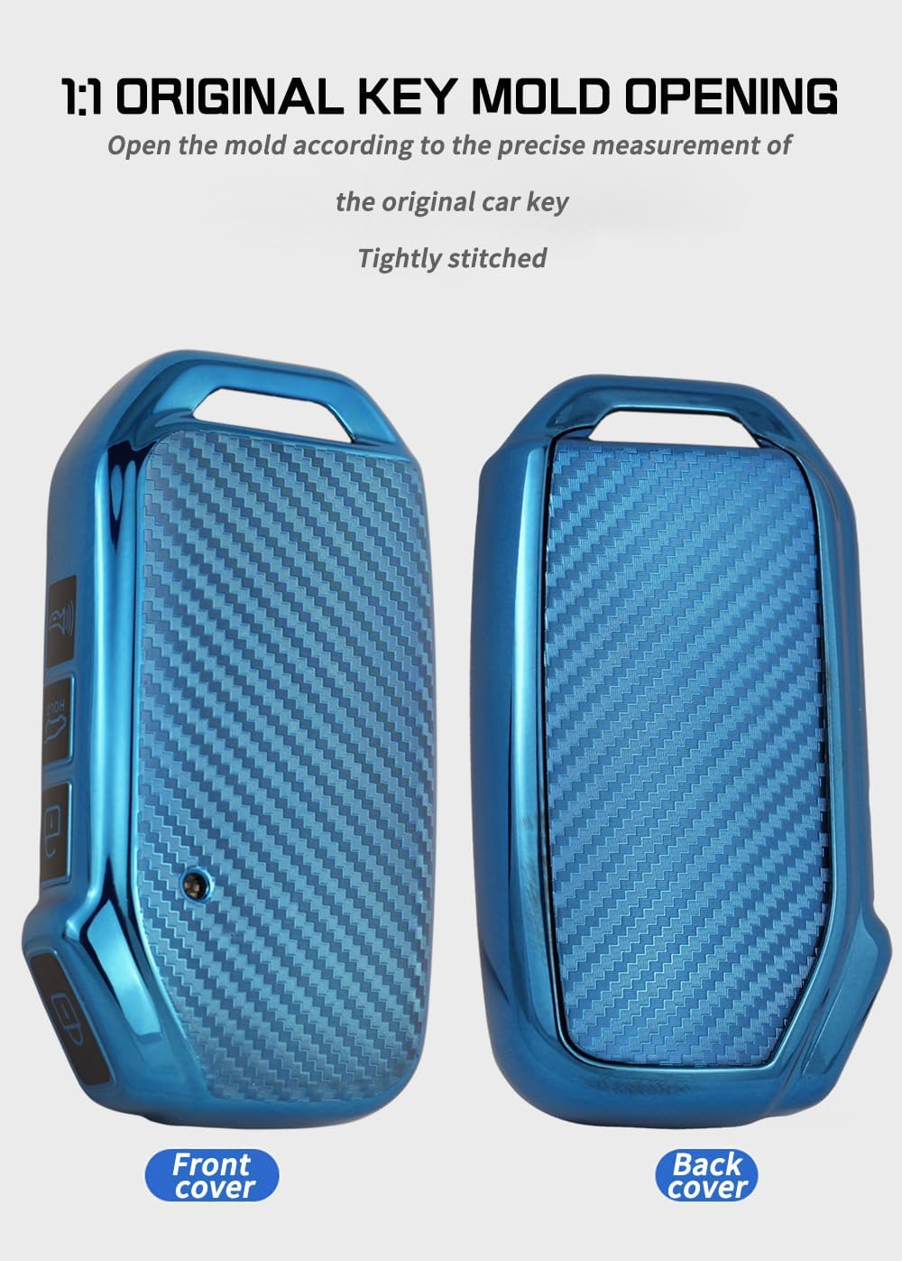 SANRILY Fit for Kia Key Fob Cover 4 Button for Soul EV6 Sportage Telluride Forte Carbon Fiber Texture Key Fob Case with Keychains Blue