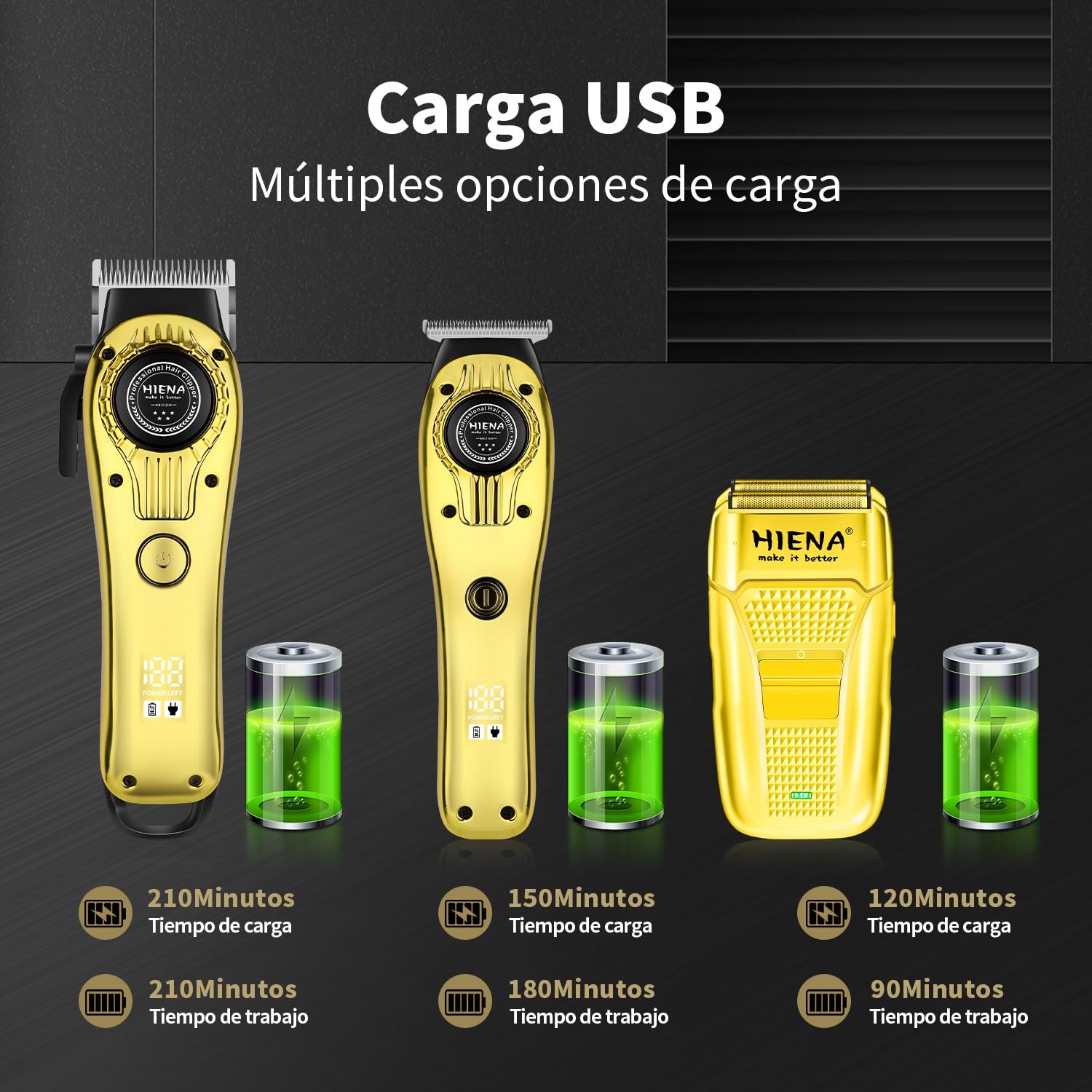 HIENA PRO Kit Barbería 3 en 1 para Hombre, Maquina de Cortar Pelo Hombre, Recortadora de Barba y Máquina de Afeitar con Pantalla LED - Inalámbrico, Accesorios y Funda Incluidos