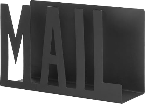 MyGift Modern Black Mail Holder Organizer with Cutout MAIL Lettering Design