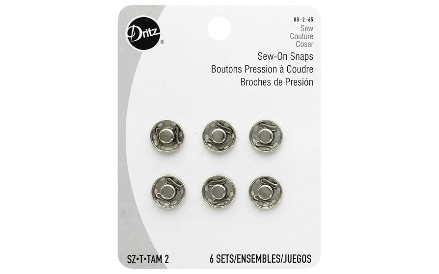 Amazon.com: Dritz 80-2-65 Sew-On Snaps, Nickel, Size 2 6-Count
