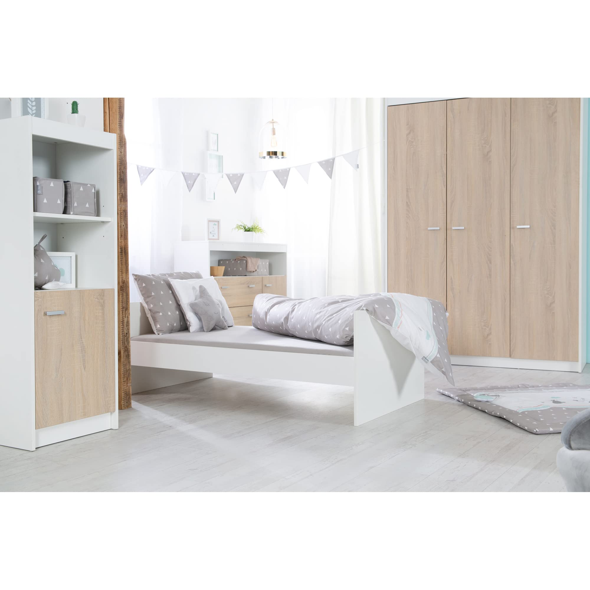 roba Chambre Bébé Duo Gabriella - Lit Évolutif 70 x 140 cm + Commode à Langer - Meubles Certifiés EPH - Blanc / Décor Bois