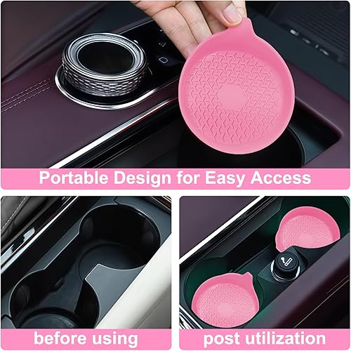 Miniatura 4 de Paquete de 4 posavasos de silicona para portavasos de automóvil, absorbentes y lavables, azul cielo, verde té, rosa, ajuste universal para la